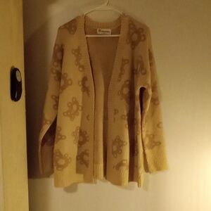 Womens xlarge cardigan. Tan color with brown teddy bear print. Brand new